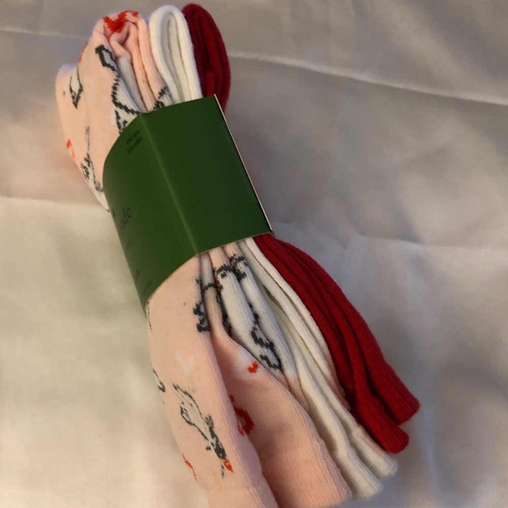 Kate Spade 3 Pair Crew Socks Pink With Doves, Red & White Shoe Size 4-10 NWT - Picture 10 of 11